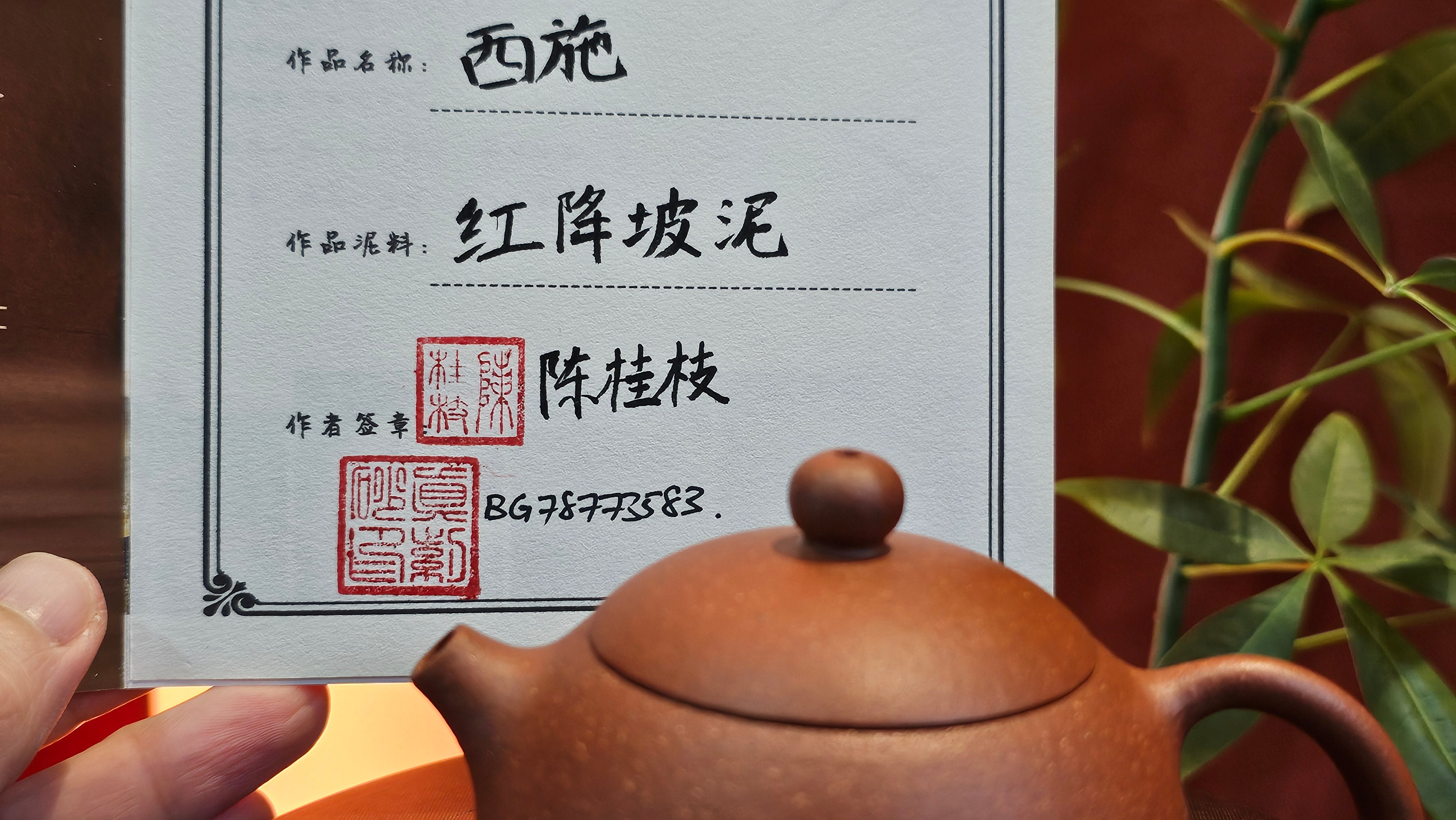 Xi Shi 西施, 138.5ml, Hong Jiang Po Ni 红降坡泥, by our Collaborative Craftsman Chen Gui Zhi 陈桂枝。(Red JiangPoNi is rarer than Yellow JiangPoNi, XiaoMeiYao ZhuNi & ZhaoZhuang ZhuNi)。