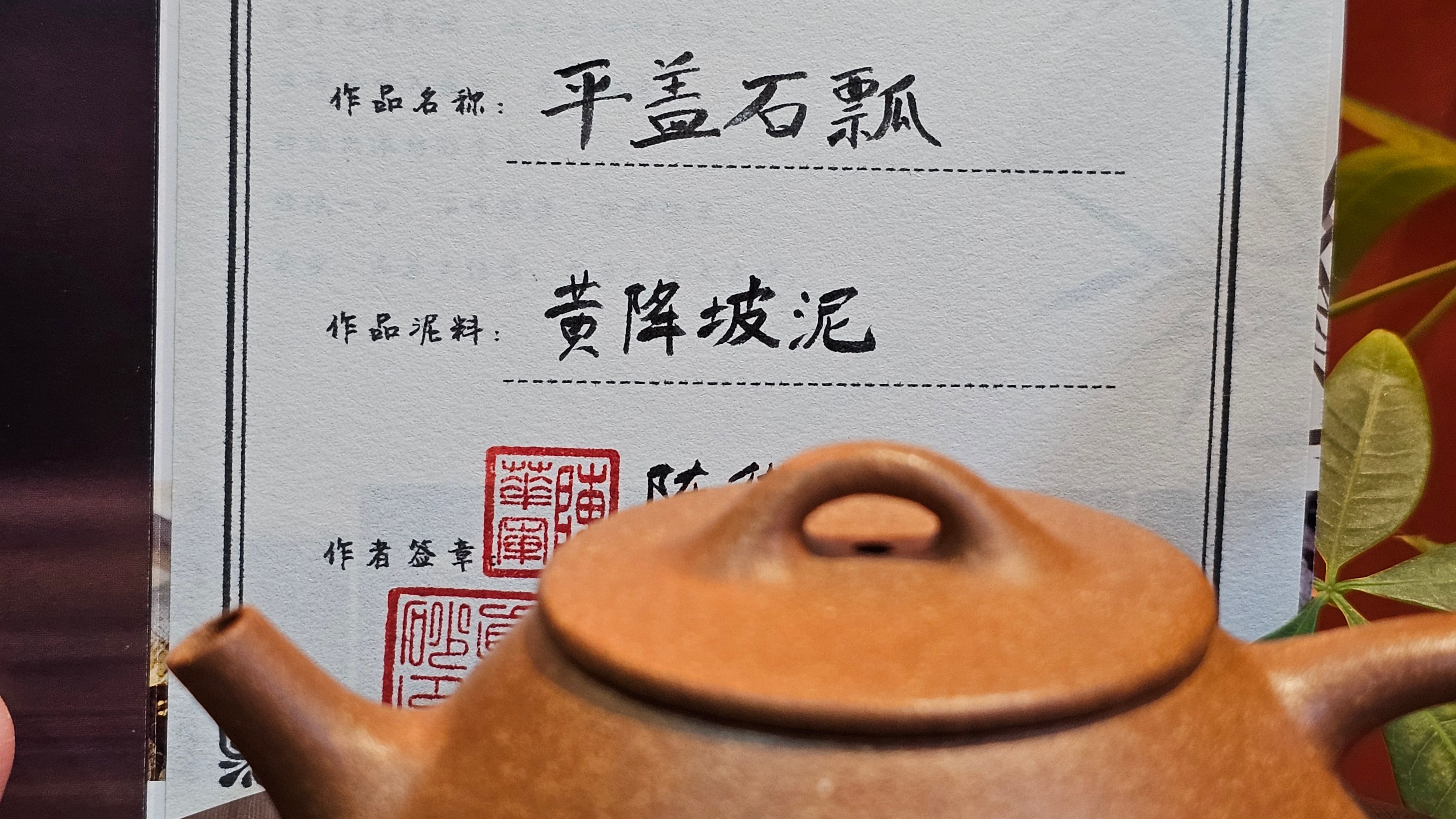 Shi Piao 石瓢, 162.2ml, Ping Gai Shi Piao 平盖石瓢 Huang Jiang Po Ni 黄降坡泥, by our Collaborative Craftsman Chen Hua Jun 陈华军。